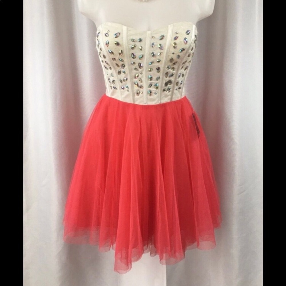 Coral strapless dress